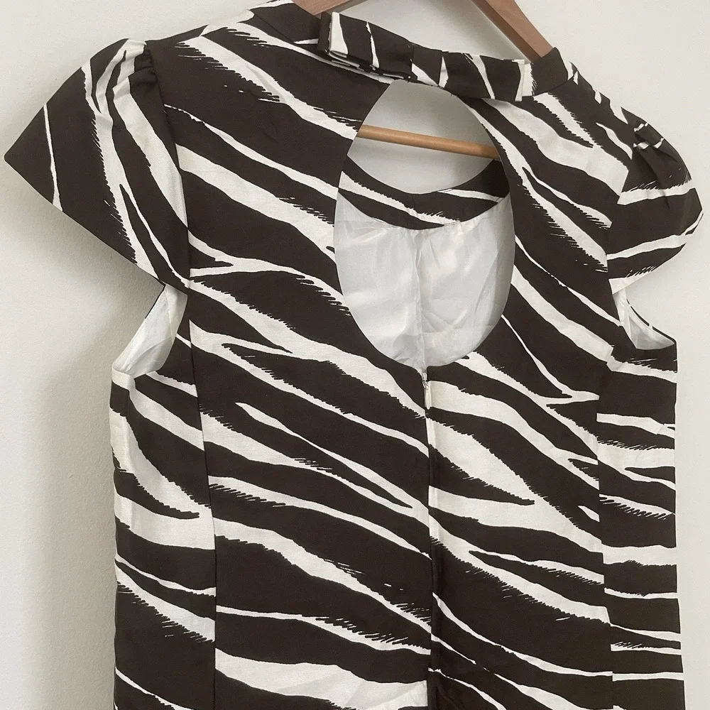 KATE SPADE New York Brown‎ Cream Print Knee Length Dress Size 8 Wedding